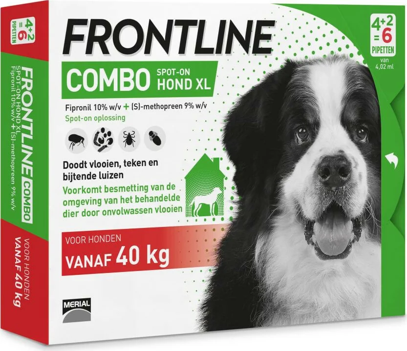 Frontline Combo Spot On Anti Vlooien en Teken Druppels Hond vanaf 40 kg 6 pipetten