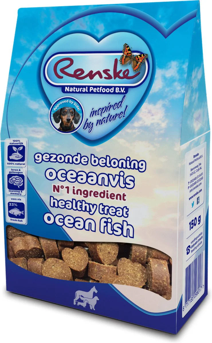 Renske Gezonde Beloning Hartjes Hondensnack Oceaanvis 150 gr