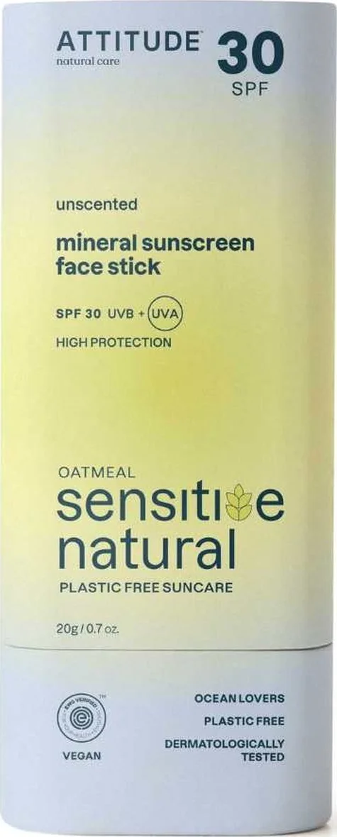 Attitude Sunly Gezichtszonnebrandstick SPF30 Gevoelige Huid 20g