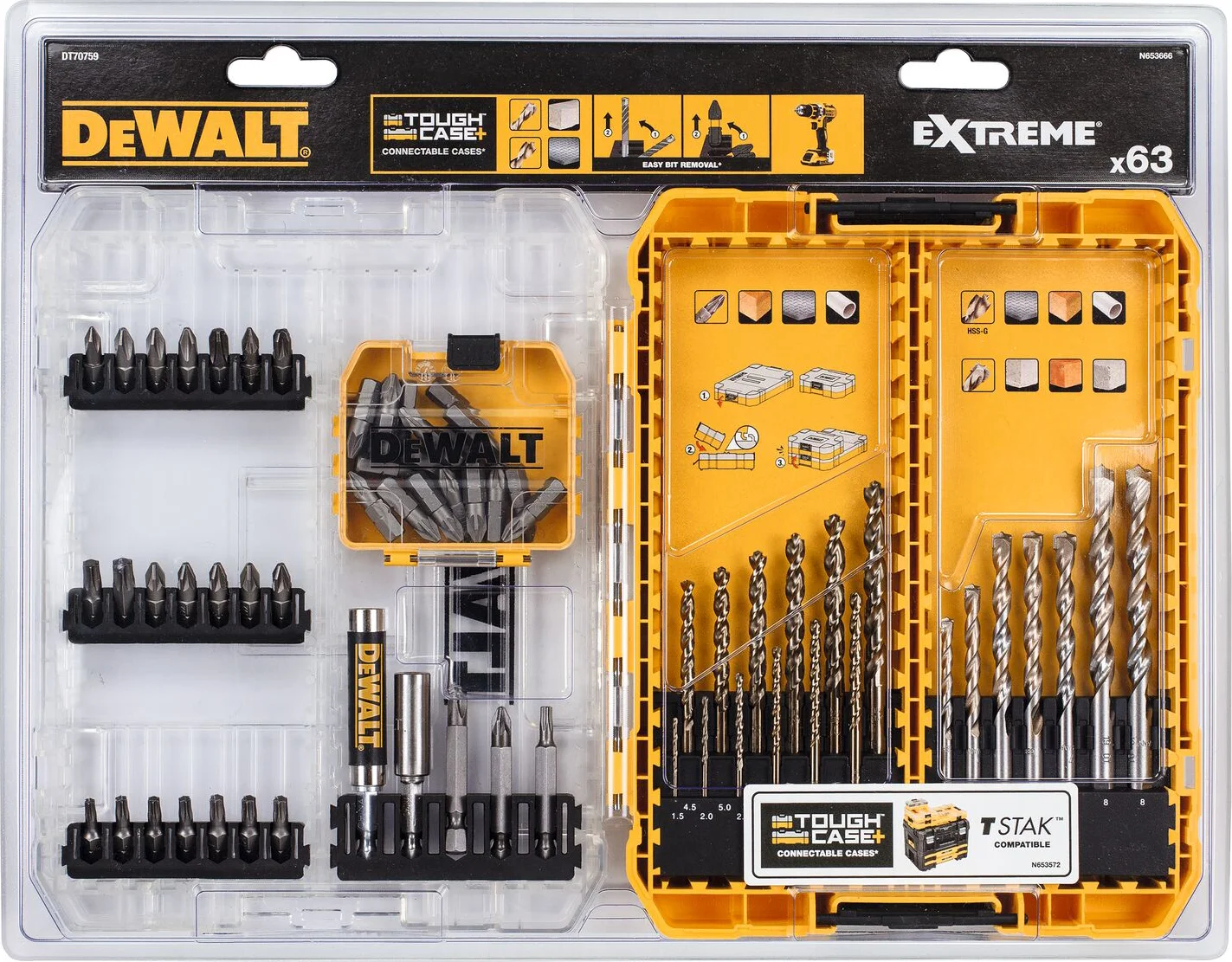 DeWALT DT70759 EXTREME™ Schroefbit- en borenset 63-delig in TOUGH CASE