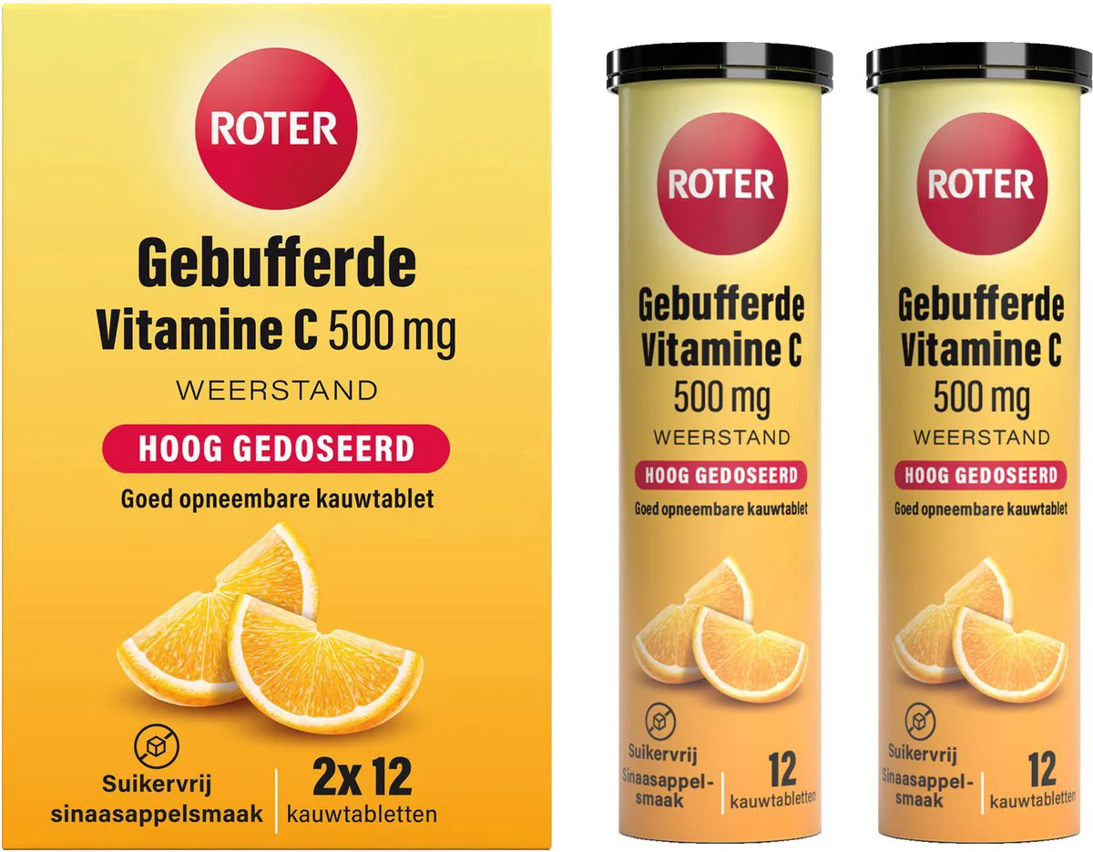 Roter Gebufferde Vitamine C 500 mg Sinaasappel 2 x 12 kauwtabletten
