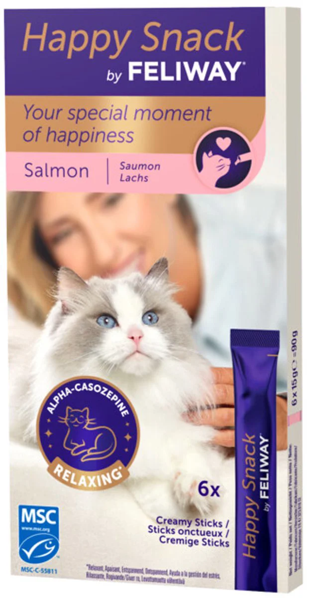 11x Feliway Kattensnack Happy Snack Zalm 6 x 15 gr