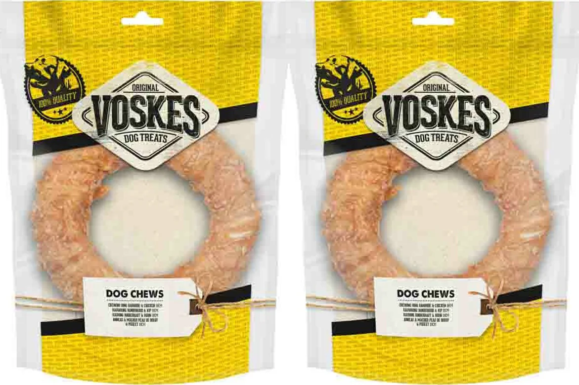 2x Voskes Kauwring Runderhuid met Kip 19 cm