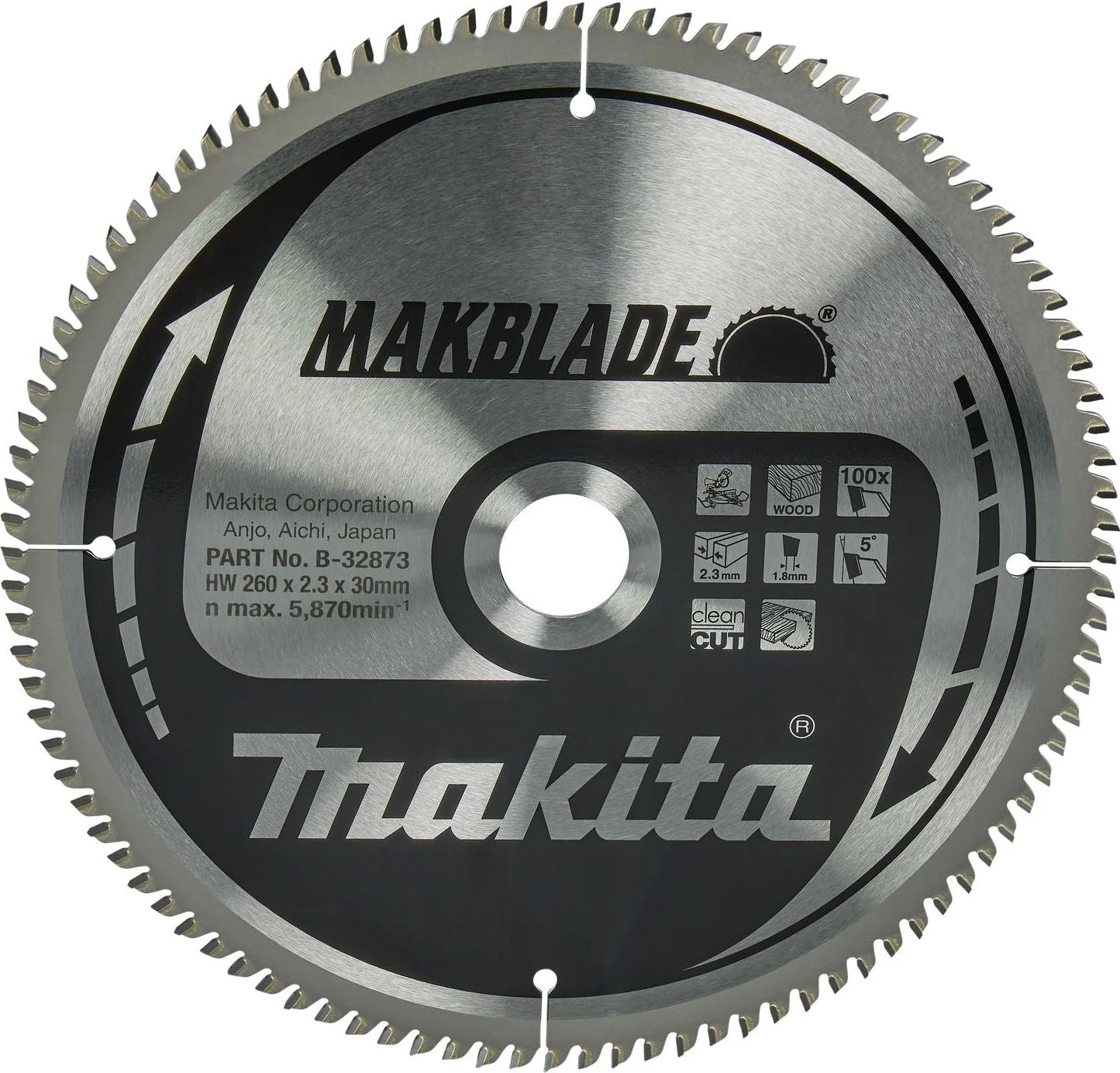 Makita Afkortzaagblad voor Hout | Makblade | Ø 260mm Asgat 30mm 100T - B-32873