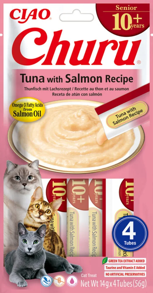 Ciao Churu Puree Senior 10+ Kattensnack Tuna & Salmon 4 x 14 gr