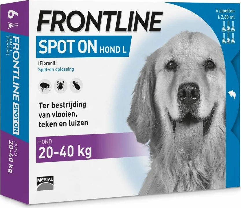 Frontline Spot On Anti Vlooien en Teken Druppels Hond 20 - 40 kg 6 pipetten