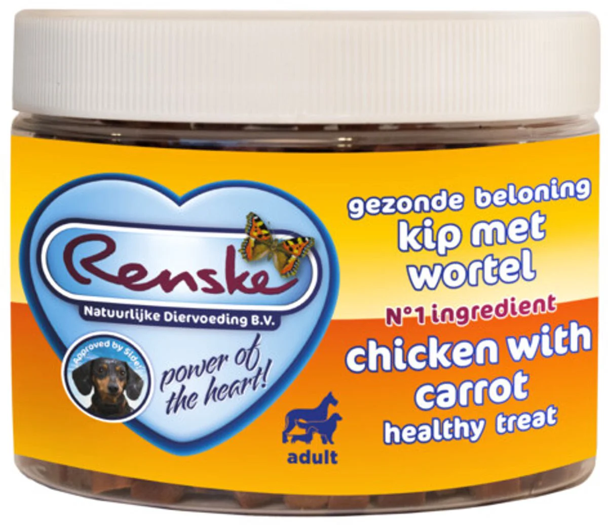 6x Renske Gezonde Beloning Mini Hartjes Hondensnack Kip & Wortel 300 gr