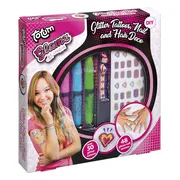 Totum Nagel-, haar- en Tattoo set - 3 haarkrijtstiften, 48 nageltattoos en 50+ glittertattoos - Knutselen - Voor meisjes en jongens - Vanaf 8 jaar - Speelgoed kinderen - Totum