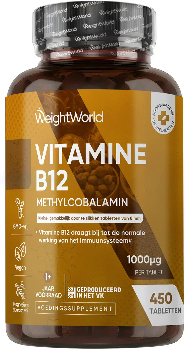 WeightWorld Vitamine B12 tabletten - 1000 mcg - 450 vegan mini-tabletten voor 1+ jaar voorraad