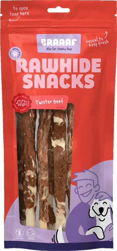 10x Braaaf Hondensnack Twister Vlees - Vis 180 gr