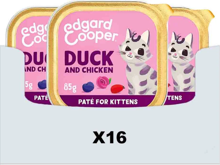 16x Edgard & Cooper Kattenvoer Kitten Pate Eend - Kip 85 gr