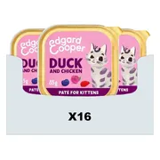 16x Edgard & Cooper Kattenvoer Kitten Pate Eend - Kip 85 gr