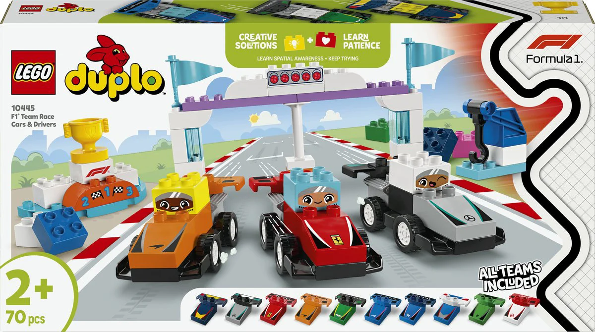LEGO DUPLO F1 team racewagens en coureurs 10445