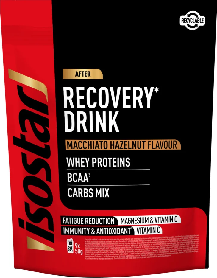 3x Isostar Recovery Drink +3H Macchiato Hazelnut 450 gr