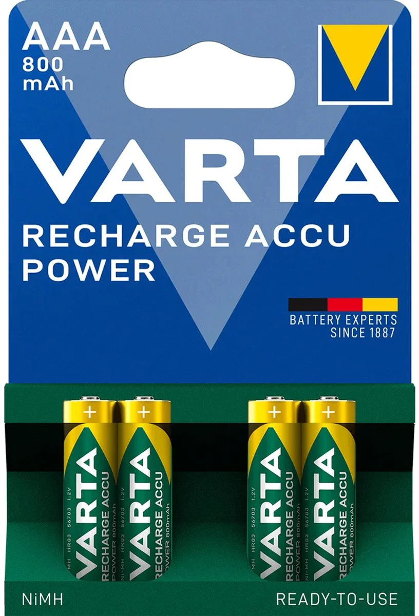 Varta Recharge Accu Power Oplaadbare Batterijen AAA 800mAh 4 stuks