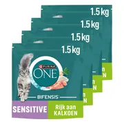 4x Purina ONE Kattenvoer Droog Sensitive Kalkoen 1,5 kg