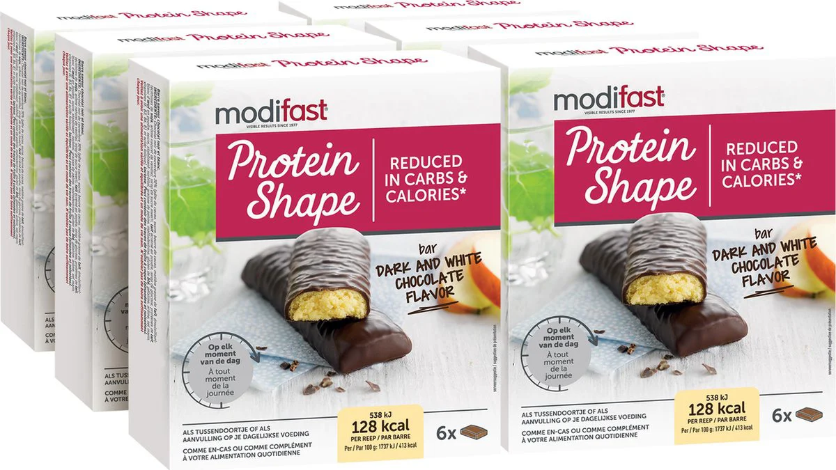 6x Modifast Protein Shape Reep Pure & Witte Chocolade 6 x 31 gr