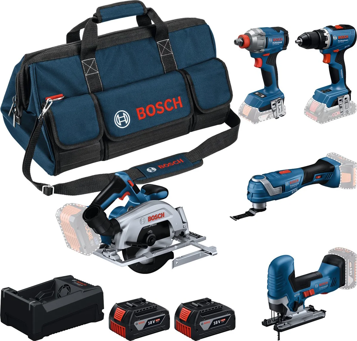 Bosch Professional PRO Accu combiset 5-delig 18V 5.0Ah in tas - 0615A500BV