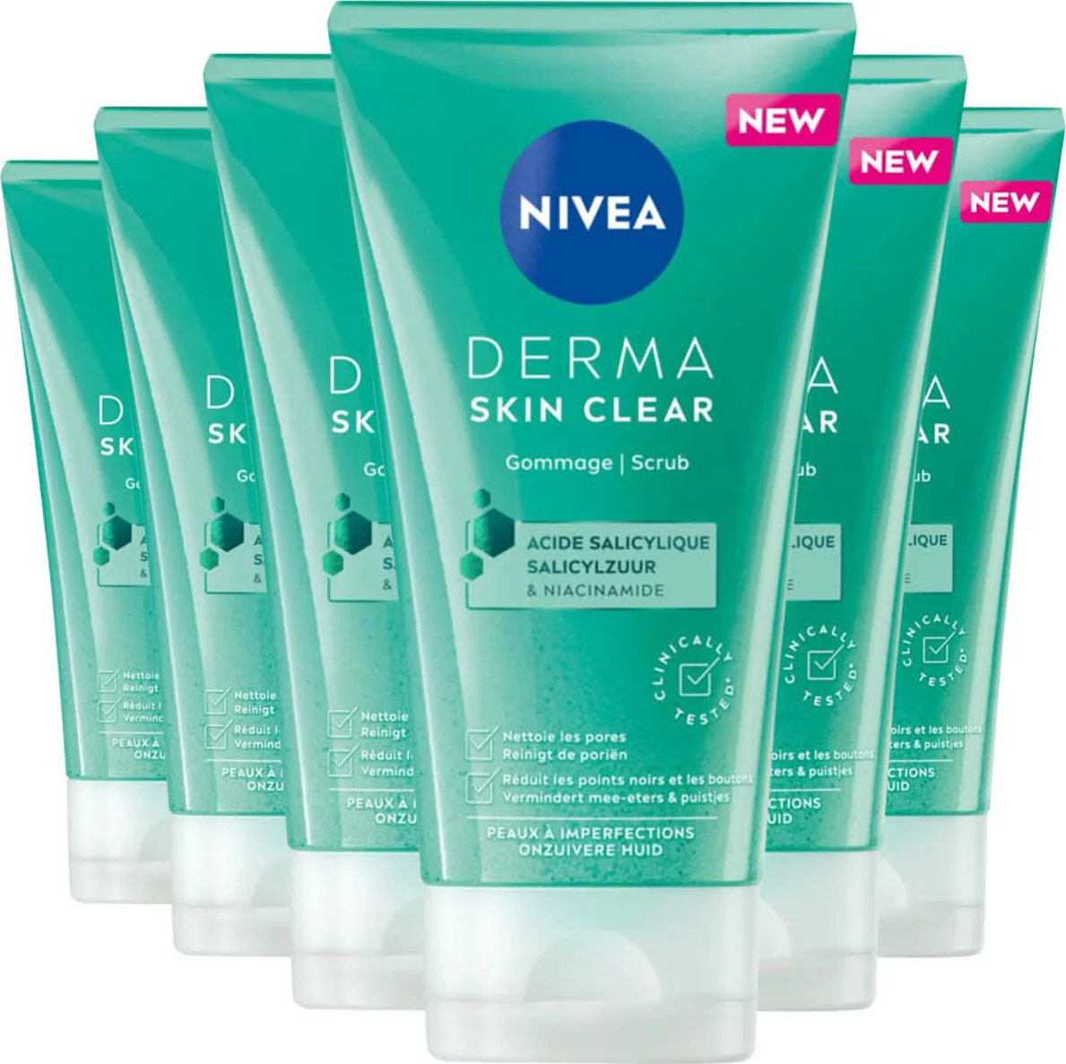 6x NIVEA Derma Skin Clear Gezichtsscrub 150 ml