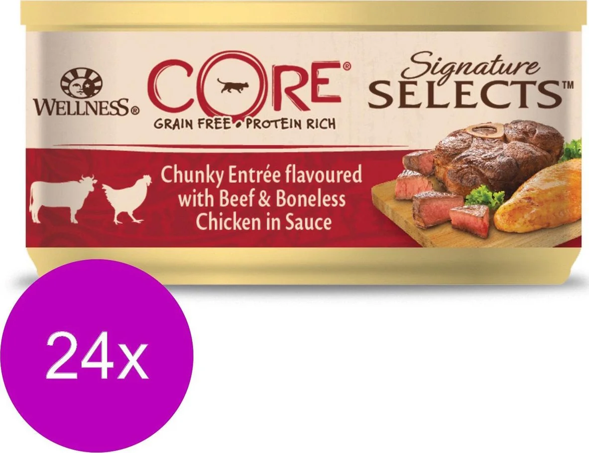 24x Wellness Core Kattenvoer Signature Selects Chunky Kip - Rund 79 gr