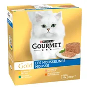 Gourmet Gold Kattenvoer Nat Mousse Kip - Zalm - Niertjes - Konijn 8 x 85 gr