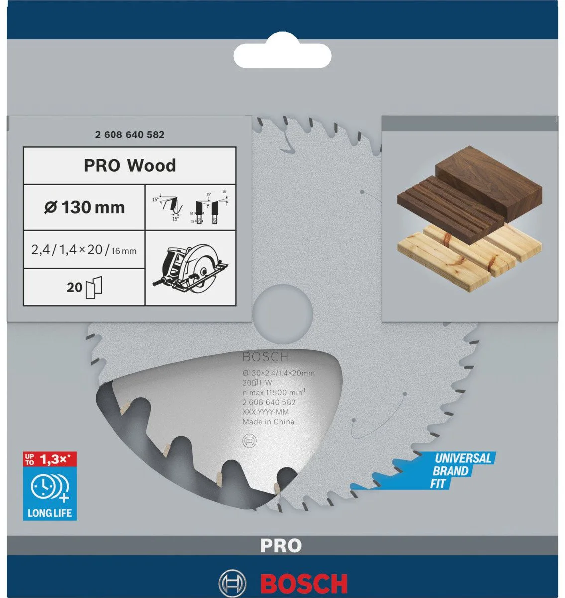 Bosch Professional Cirkelzaagblad PRO Wood | Ø 130 x 2,4 x 20mm 20T - 2608640582