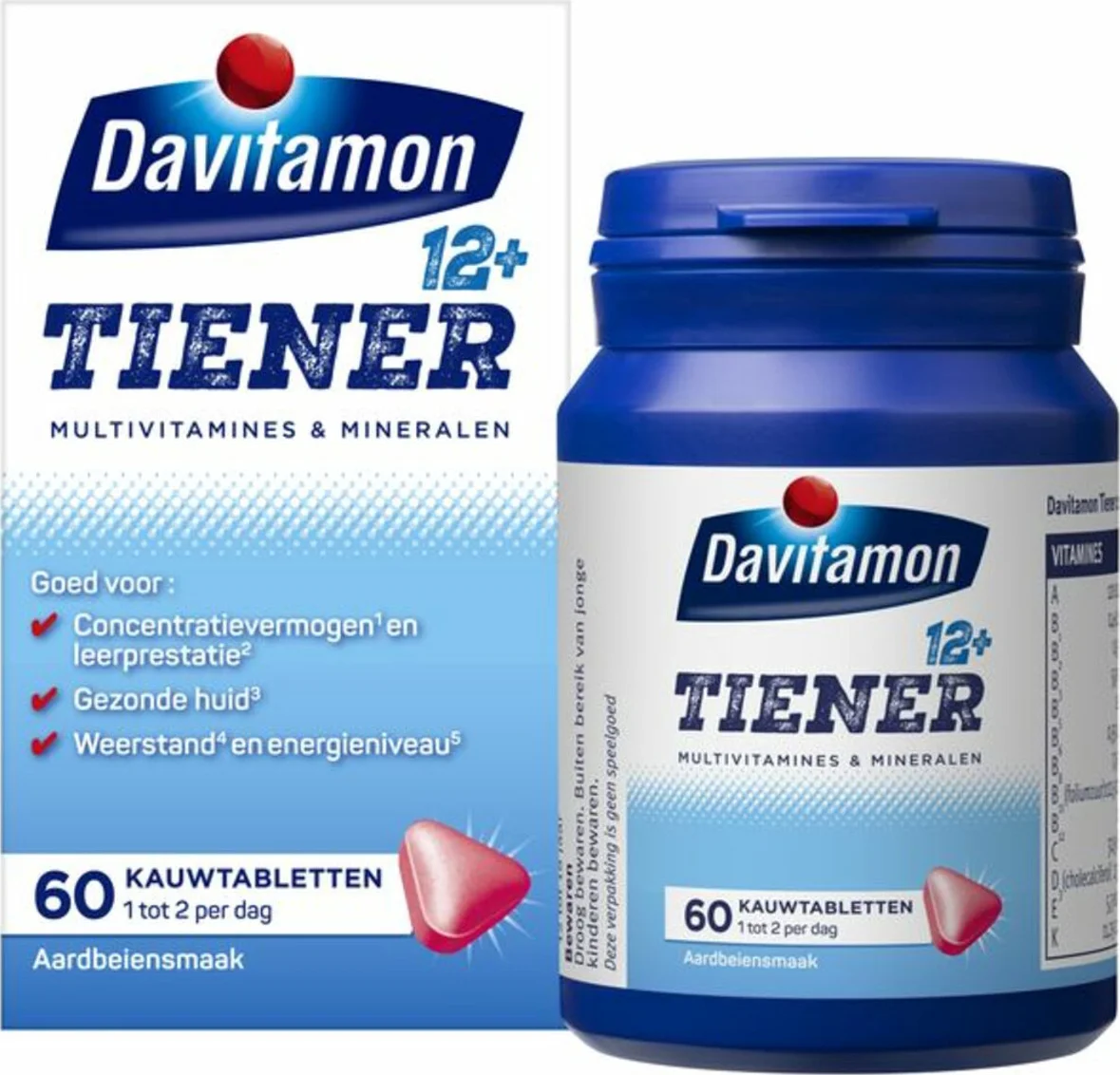 4x Davitamon Tiener 12+ Aardbei 60 kauwtabletten