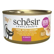 12x Schesir Kattenvoer Tonijn en Kip in Boullion 70 gr