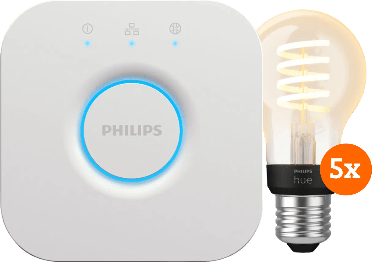 Philips Hue Filament White Ambiance Standaard 5-Pack + Bridge
