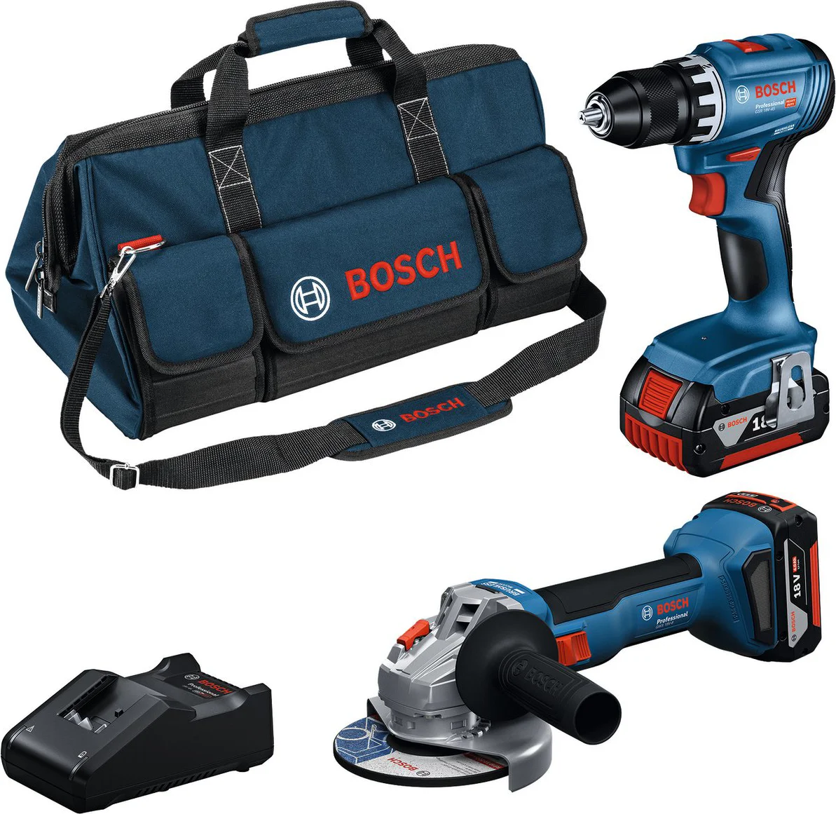 Bosch Professional Accu combiset 2-delig (GSR 18V-45 + GWS 18V-8) 18V 4.0Ah in tas - 0615A5007N