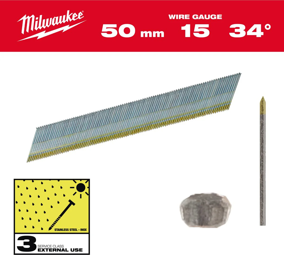 Milwaukee Nagels 15 Ga | 34° | 50mm | RVS | VE=2500 - 4932492580