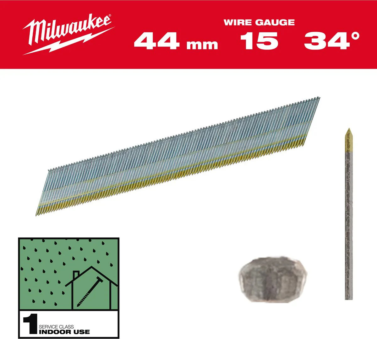 Milwaukee Nagels 15 Ga | 34° | 44mm | Gegalvaniseerd | VE=2500 - 4932492576