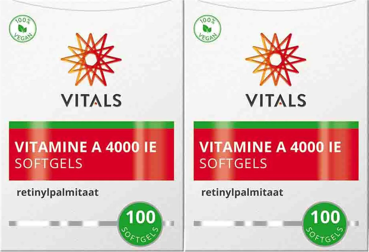 2x Vitals Vitamine A Retinylpalmitaat 4000ie 100 softgels