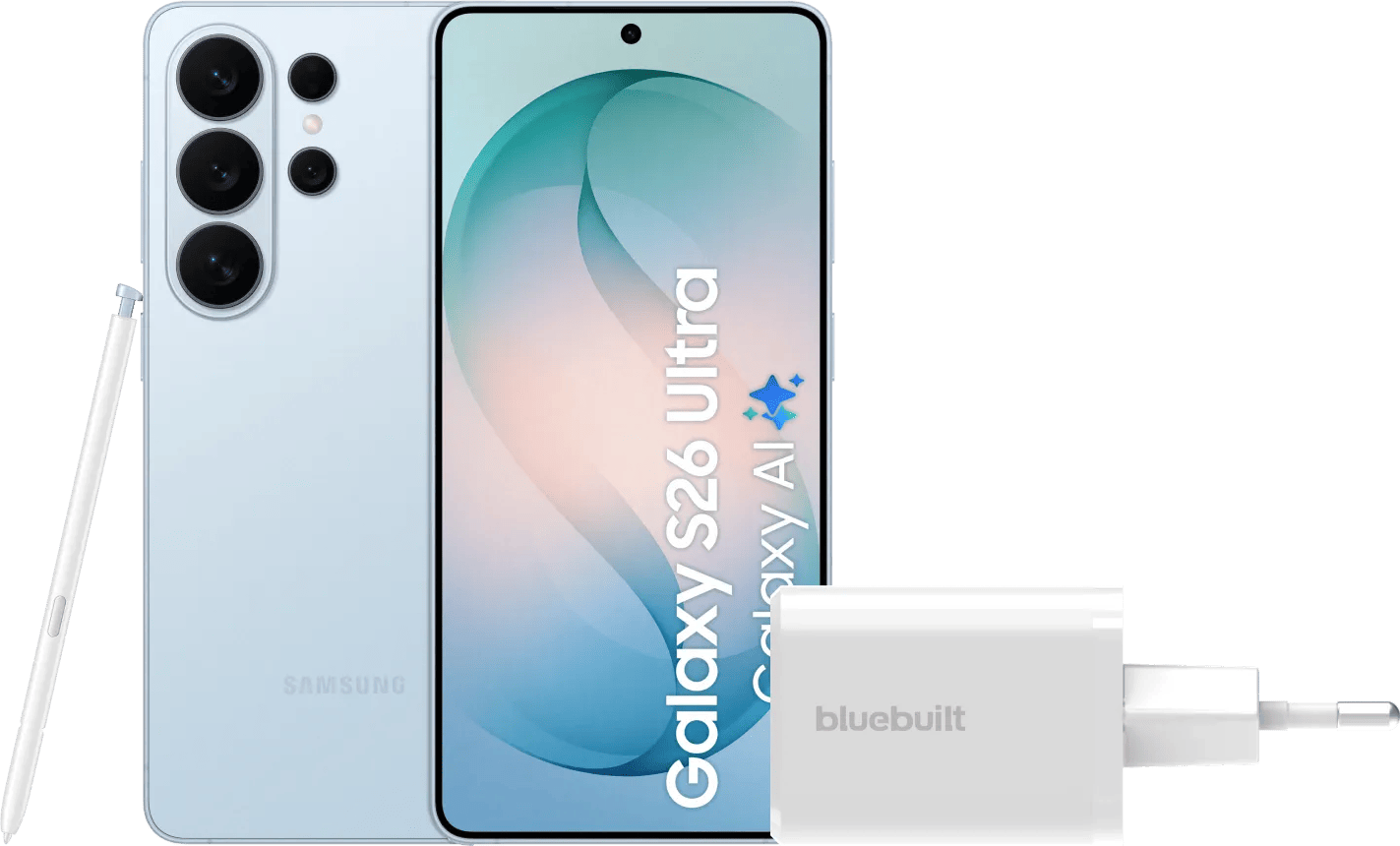 Samsung Galaxy S26 Ultra 512GB Lichtblauw 5G + BlueBuilt Oplader 65 Watt Wit