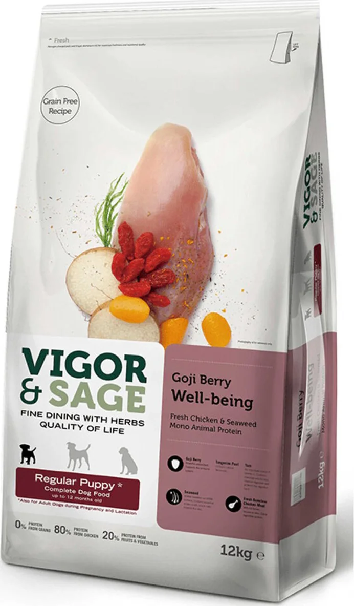 Vigor & Sage Hondenvoer Regular Puppy Well-Being Gojiberry 12 kg