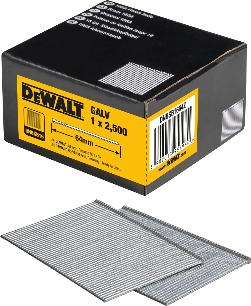 DeWALT DNBSB1664Z 16 Gauge GAL Spijkers 1.5x64mm VE=2500