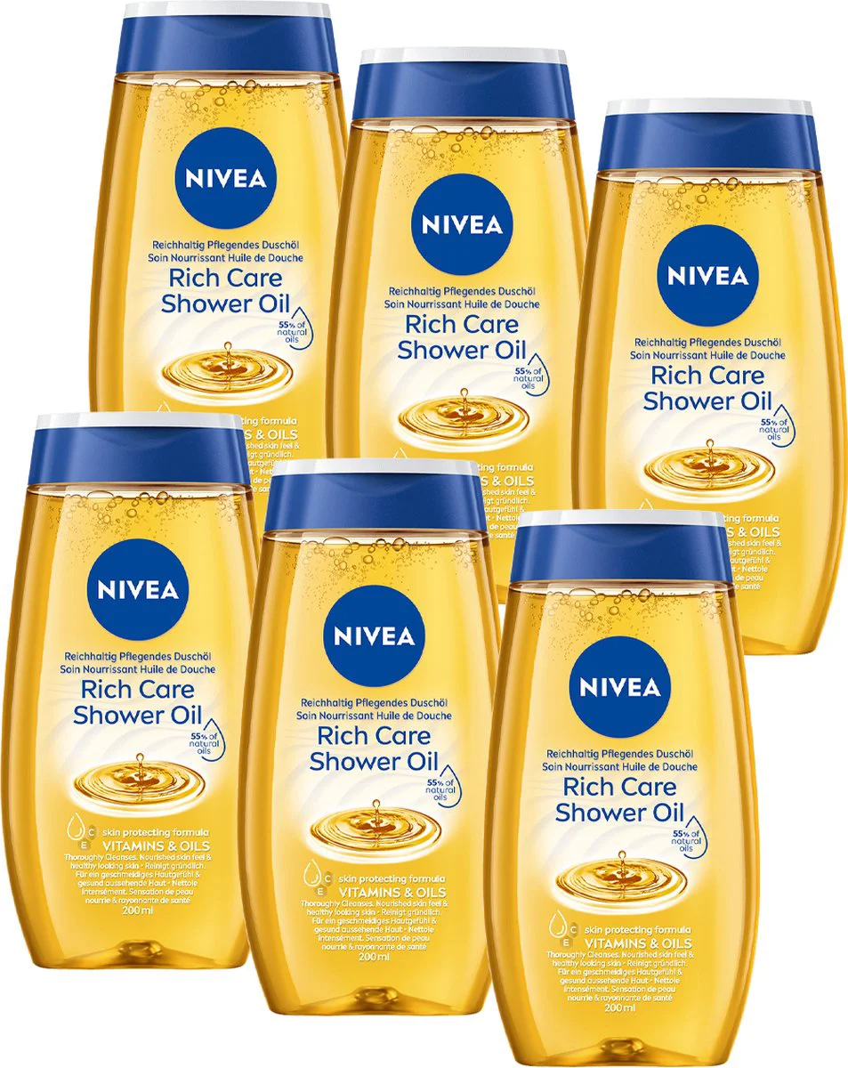 6x NIVEA Doucheolie Rich Caring 200 ml