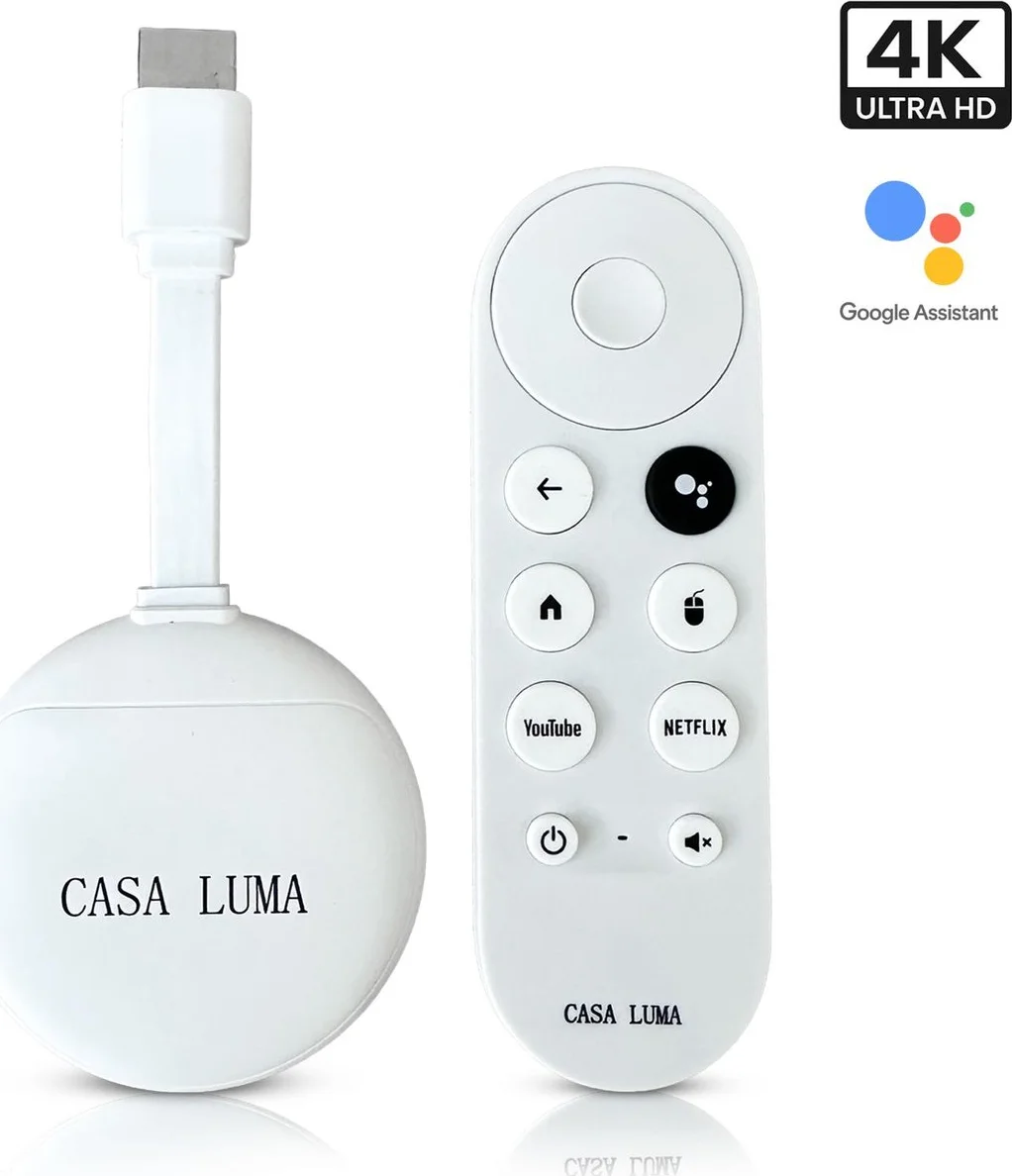 CASA LUMA Android TV Stick 4K Ultra HD –WiFi 6 – Google Assistant & Spraakbediening – Smart TV Box – Netflix , YouTube, Disney+ - Google Play – Chromecast Alternatief
