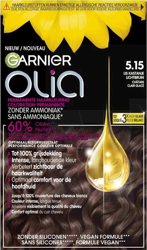 3x Garnier Olia Permanente Crèmekleuring 5.15 Kastanje Lichtbruin 1 set