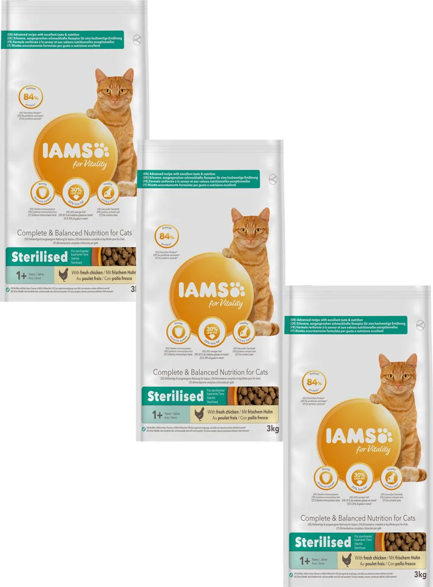 3x IAMS Kat Adult Sterilised - Overweight Kip 3 kg