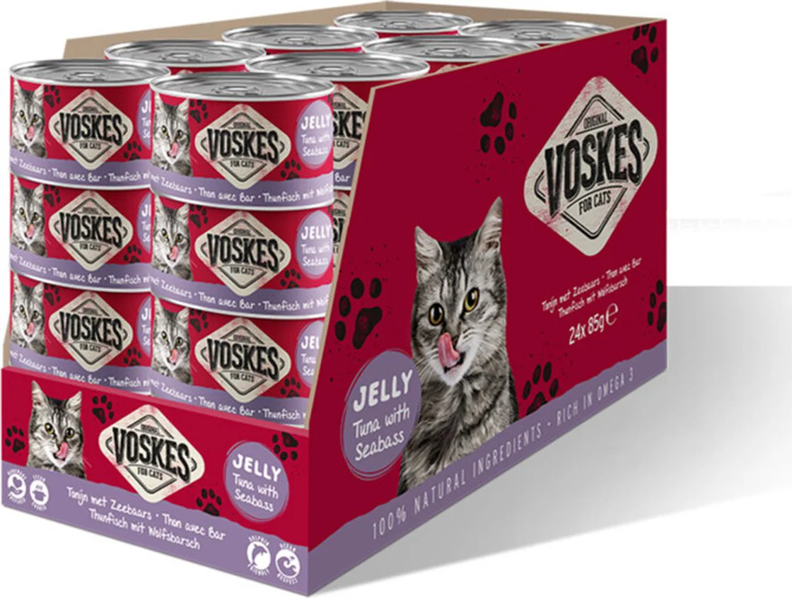 24x Voskes Kattenvoer Nat Tonijn met Zeebaars 85 gr