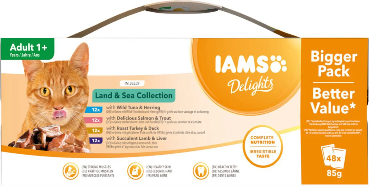 IAMS Delights Land - Sea Adult Kattenvoer Nat in Gelei 48 x 85 gr
