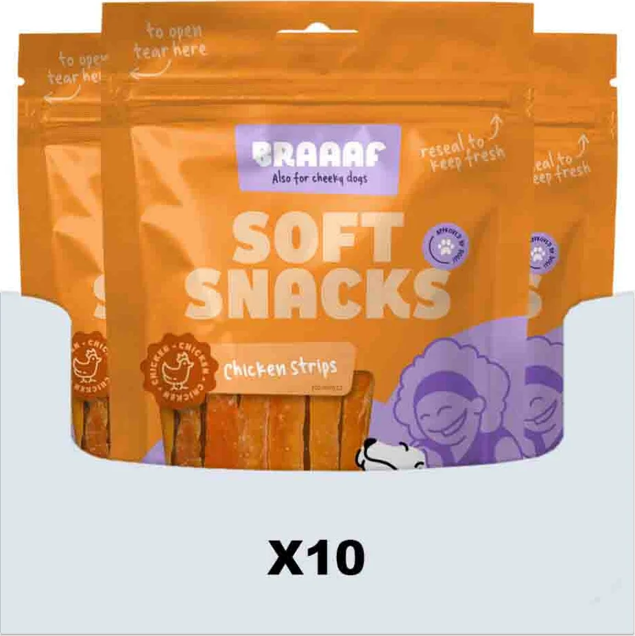 10x Braaaf Hondensnack Reepjes Kip 85 gr