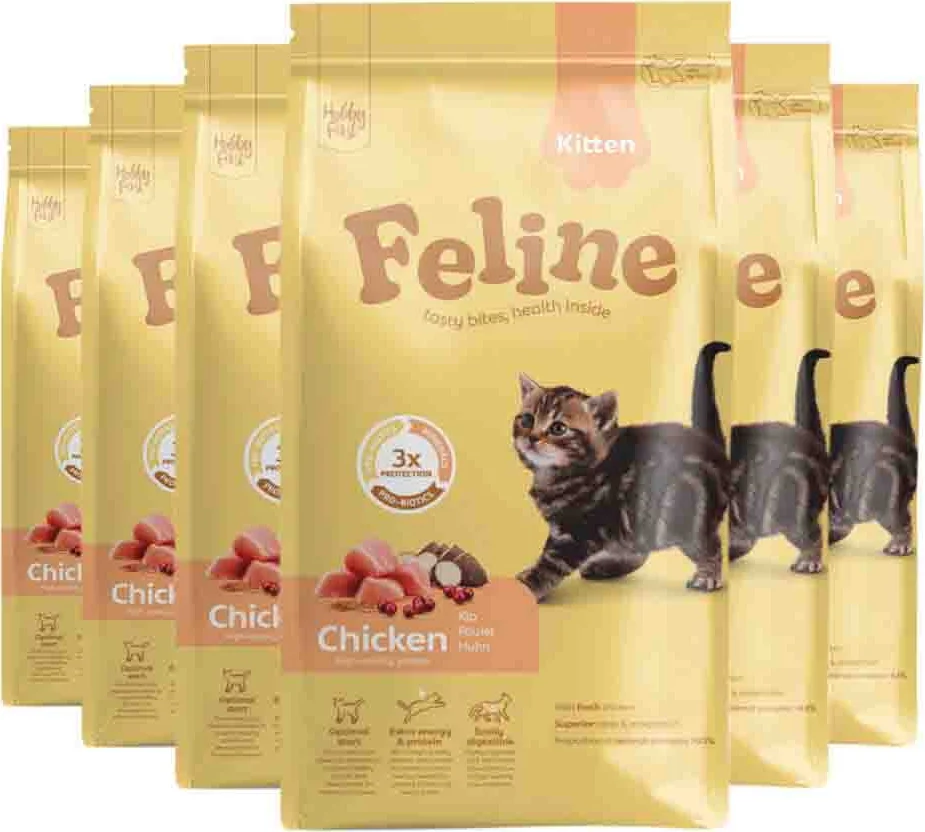 6x HobbyFirst Feline Kattenvoer Droog Kitten 1,5 kg
