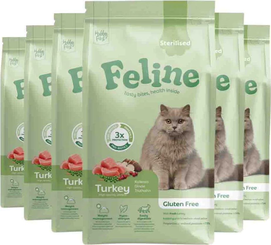 6x HobbyFirst Feline Kattenvoer Droog Sensitive Sterilised 1,5 kg