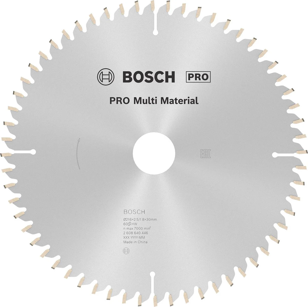 Bosch Professional Cirkelzaagblad PRO Multi Material | Ø 216 x 2,5 x 30mm 60T - 2608640446