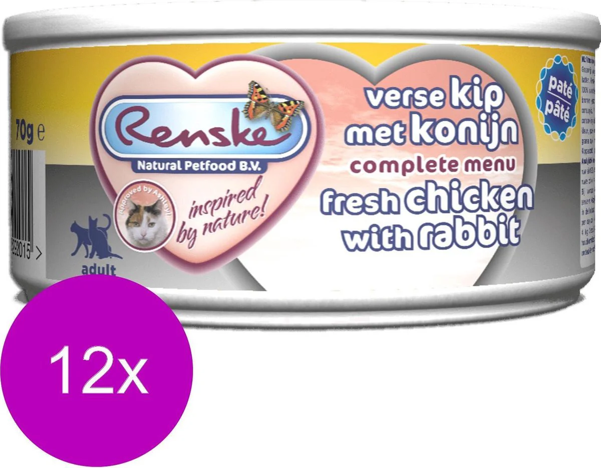24x Renske Paté Kattenvoer Nat Kip - Konijn 70 gr