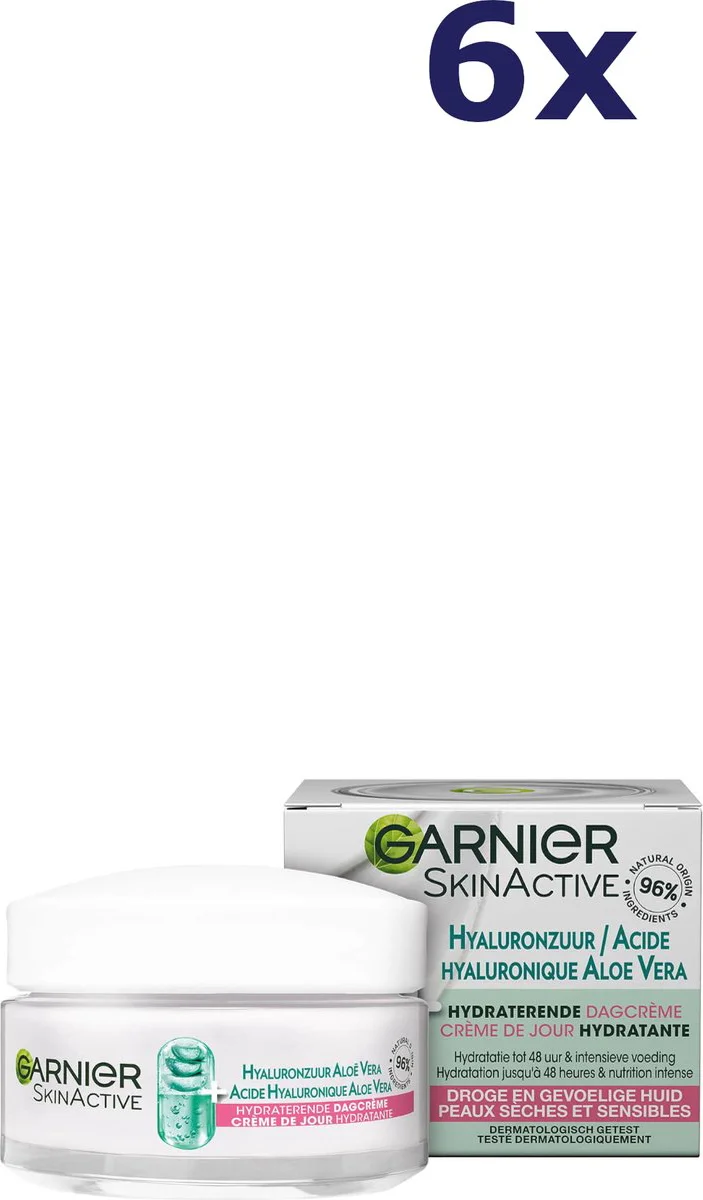 6x Garnier SkinActive Hyaluronzuur Aloë Vera Hydraterende Dagcrème 50 ml