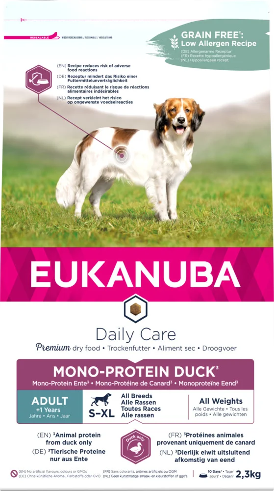 3x Eukanuba Hondenvoer Droog Adult Mono Proteïne Eend 2,3 kg