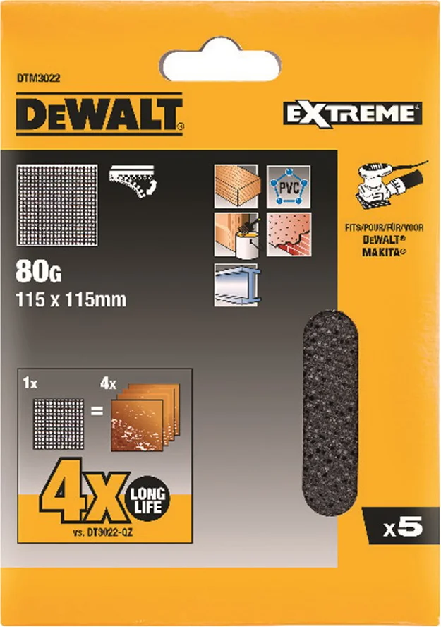 DeWALT DTM3022 Mesh Schuurgaas Vierkant 115x115mm K80 VE=5